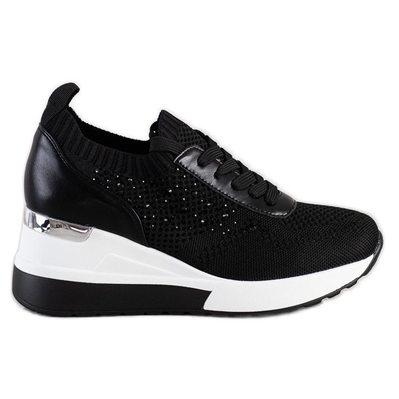 SHELOVET Sneakers Con Zeppa Con Cristalli nero