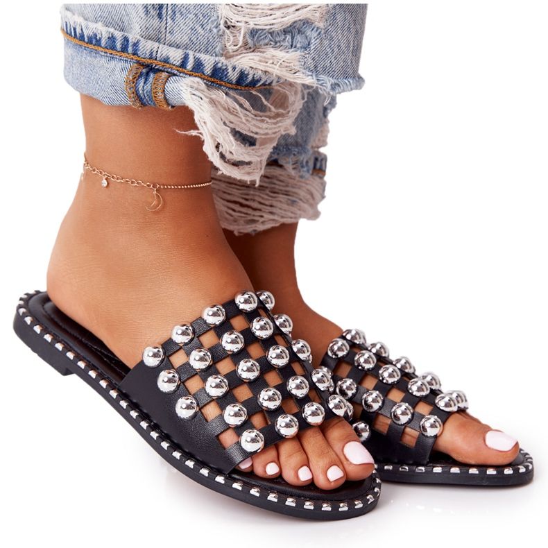 PS1 Ciabatte In Pelle Traforata Con Strass Nere Alana nero