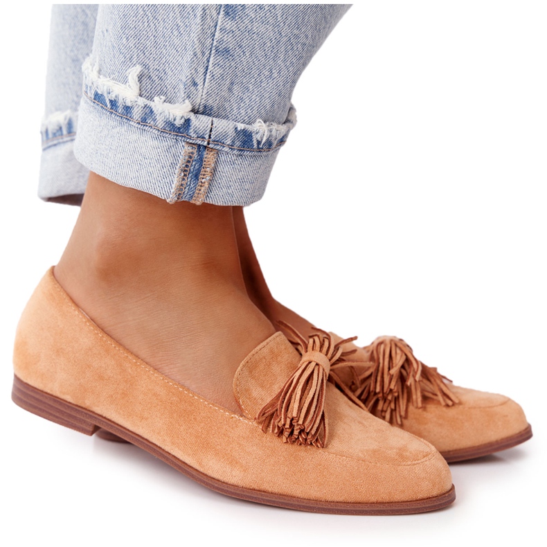 EVE Mocassini in pelle scamosciata con frange Camel Alicante marrone