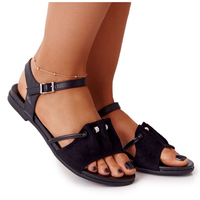 EVE Sandali Eleganti In Camoscio Con Paillettes Nero Vitoria