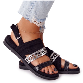 EVE Sandali da donna in pelle scamosciata neri e argento Asturie nero d'argento