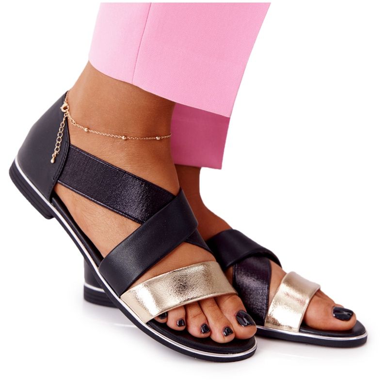 Sandali a coste dorati e neri nero