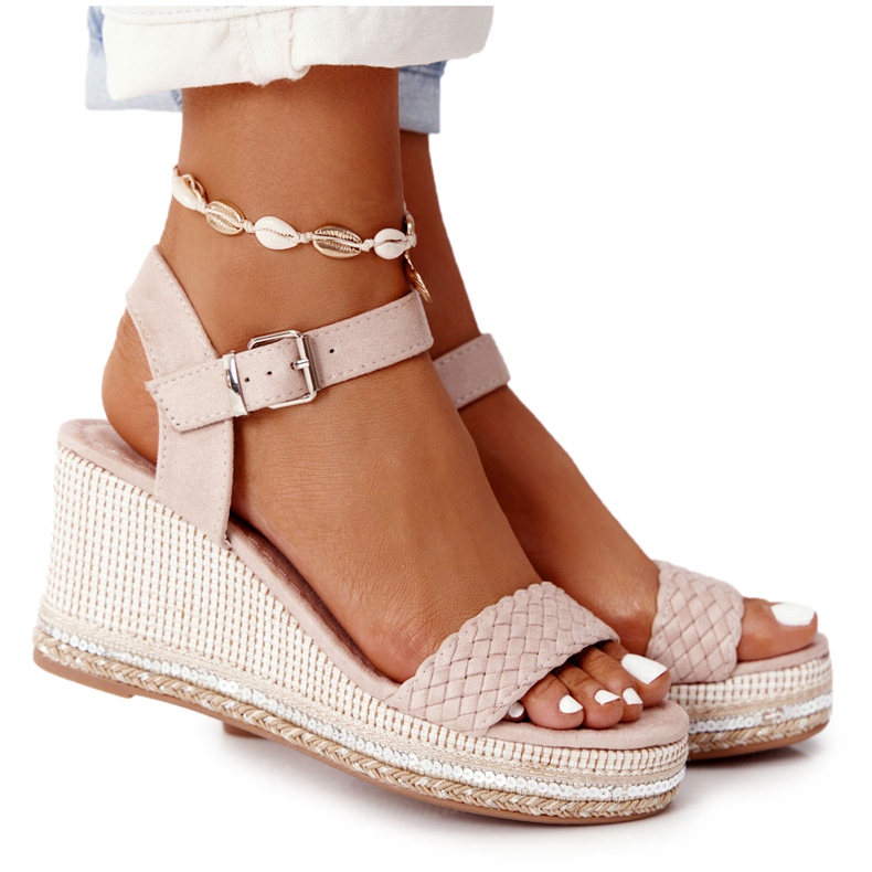 PG1 Sandali con zeppa Scilla beige con paillettes