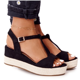 PG1 Sandali con zeppa Graciosa neri con trecce beige nero