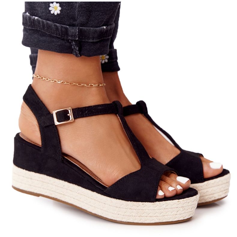 PG1 Sandali con zeppa Graciosa neri con trecce beige nero