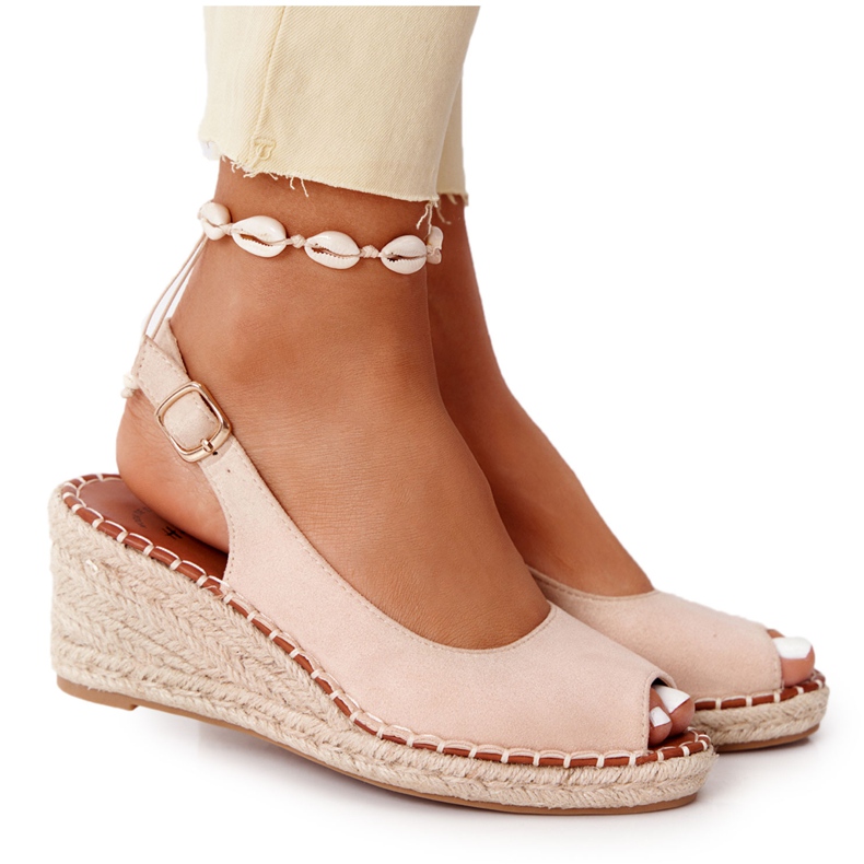 PG1 Sandali Con Zeppa Beige Con Intreccio Beige Las Palomas