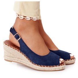 PG1 Sandali con zeppa Las Palomas con trecce beige blu navy
