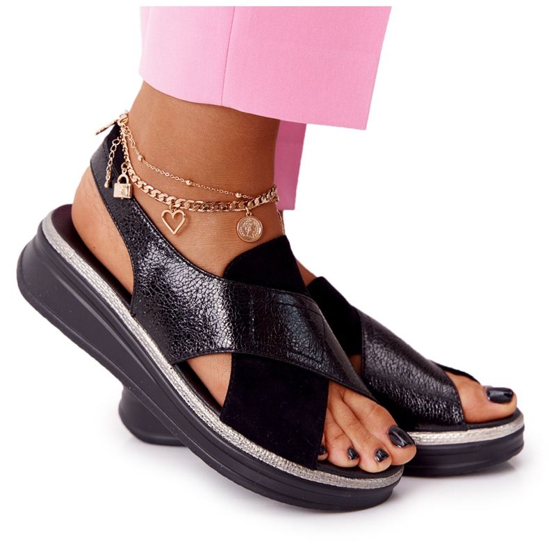 Sandali slip-on sulla piattaforma nera Sergio Leone SK029 nero