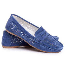 S.Barski Mocassini da donna con pelle traforata Blu Navy Salem