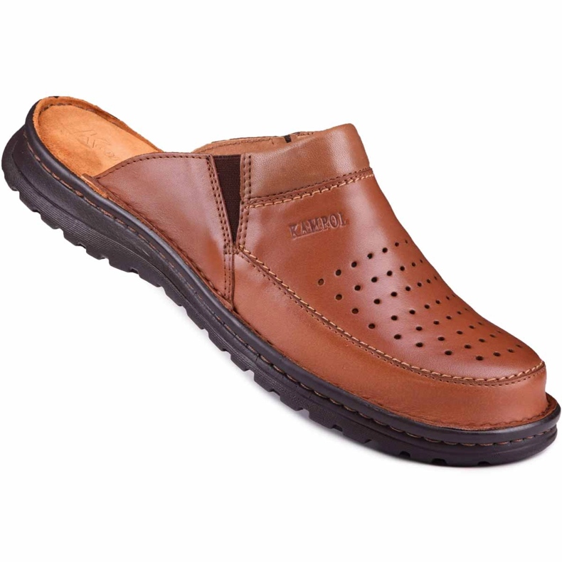 Pantofole da uomo in pelle 219 Kampol marrone
