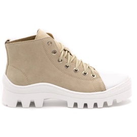 Polbut Stivali da donna in pelle D1 nabuk beige con bianco