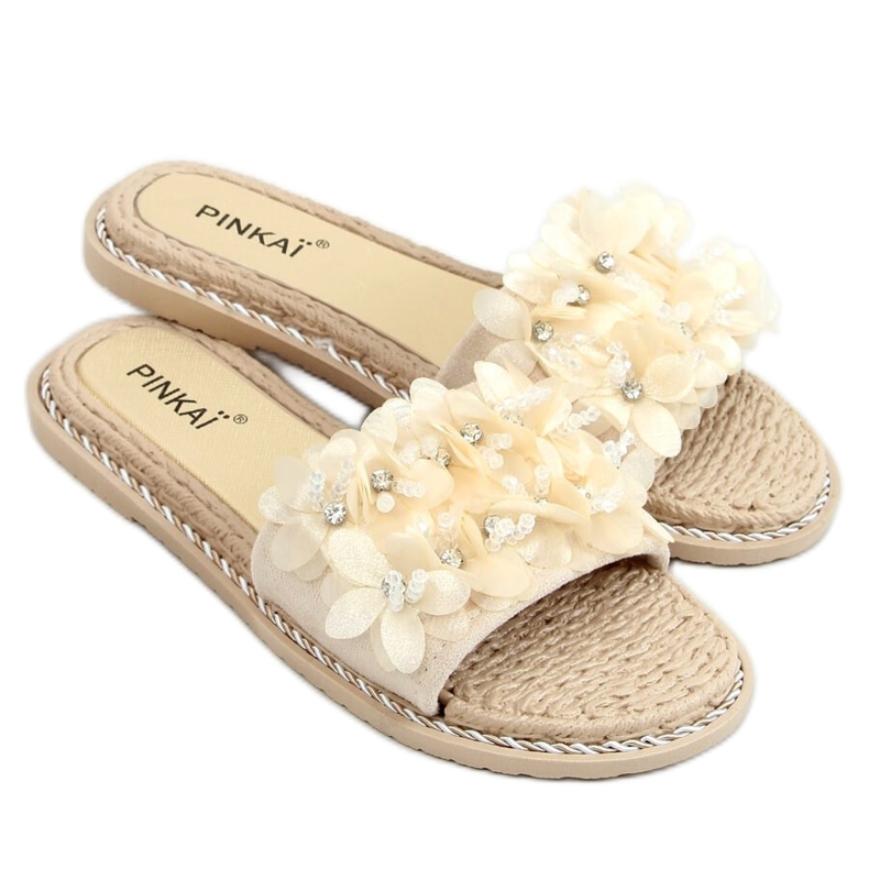 Ciabatte con fiori beige LS003 Beige