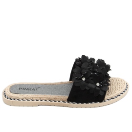 Nero LS003 Pantofole nere con fiori