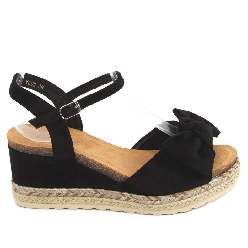 Espadrillas nere su zeppa con fiocco YL92 Black nero