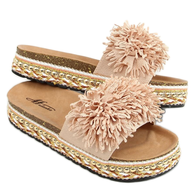 Beige 2260 Pantofole beige sulla suola decorata