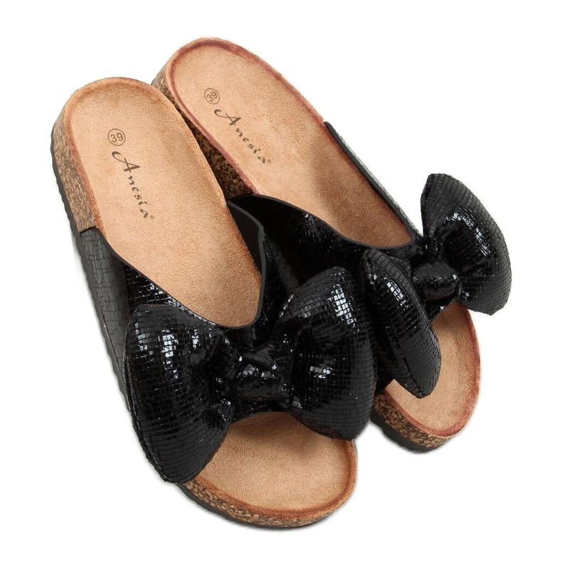 Pantofole nere Topolino con fiocco N-79 Black nero