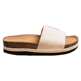 SHELOVET Pantofole in pelle scamosciata sulla piattaforma beige