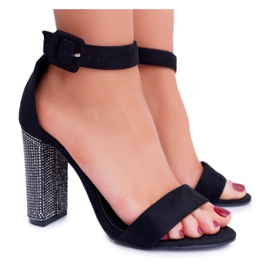 Sandali Neri Su Barra Con Cubic Zirconia Lu Boo nero argento