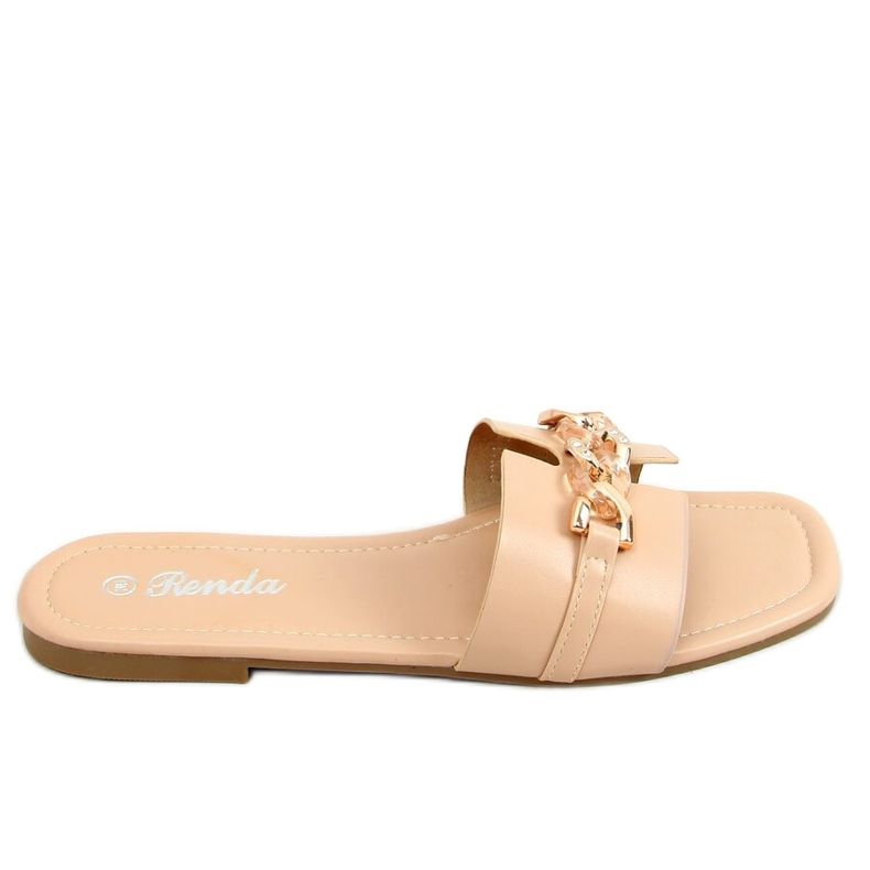 Pantofole beige con catena decorativa 35-230 Beige