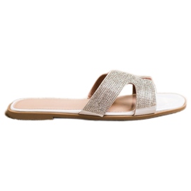 SHELOVET Pantofole Alla Moda Con Cubic Zirconia bianco