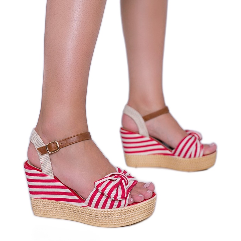 Sandali con zeppa rossi e bianchi con fiocco Holiday Vibes bianca