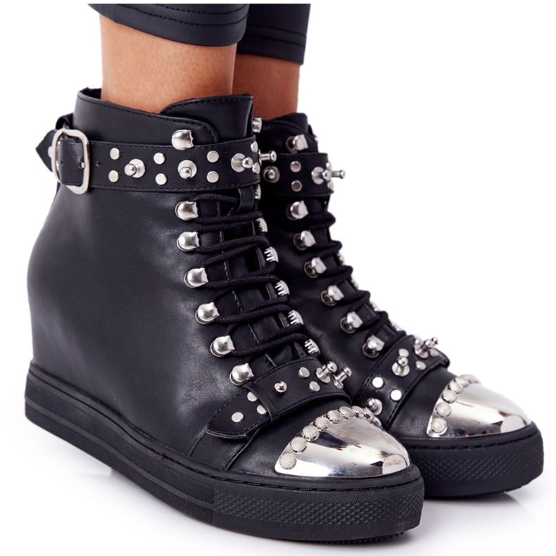 Stivali neri su zeppa con strass Lu Boo nero