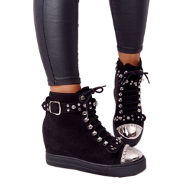 Stivali con zeppa Lu Boo in pelle scamosciata nera con strass nero