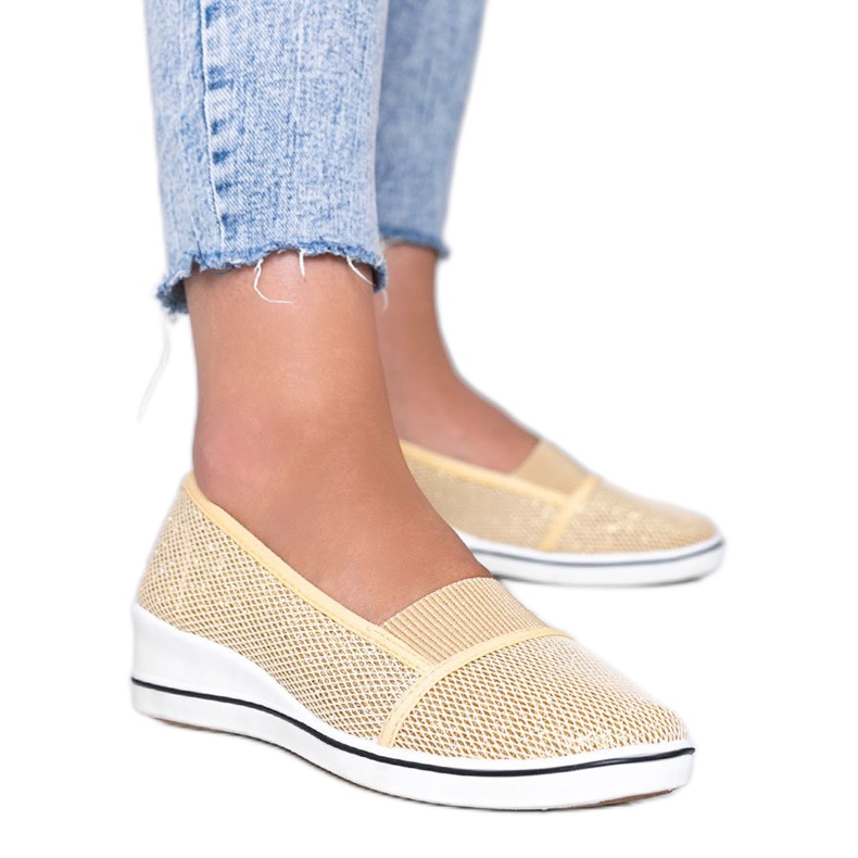 Ballerine luccicanti dorate sulla zeppa Glam Star d'oro