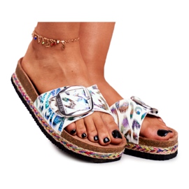 Pantofole da donna Big Star Metallic Pattern DD274127 bianco viola argento verde