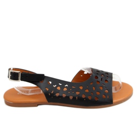 Sandali neri asimmetrici traforati HY23-13 Black nero