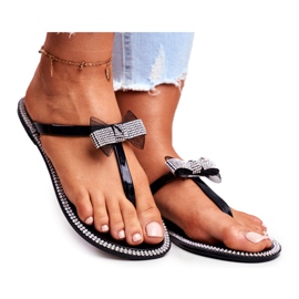 LU BOO Pantofole in gomma da donna infradito nere con strass Lou nero