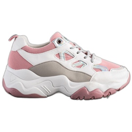 SHELOVET Sneakers con lacci alla moda bianca rosa