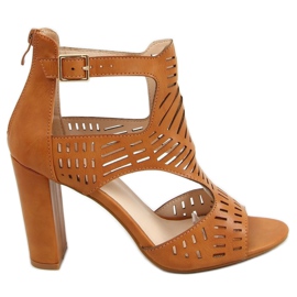 Sandali tacco alto traforato cammello S-860 Camel marrone