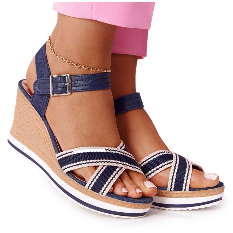 PG1 Sandali con zeppa Navy Blue Sea Wave blu navy