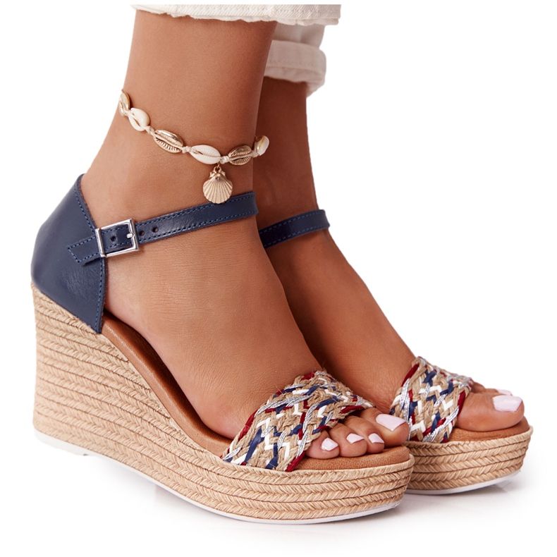 Sandali con zeppa in pelle Maciejka L4869-17 Navy Blue blu navy