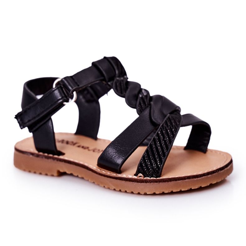 FR1 Sandali Per Bambini Con Broccato Nero Batilda