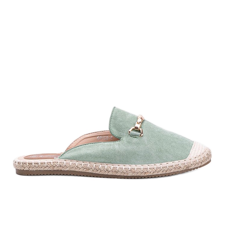 Pantofole verdi da donna con fibbia verde