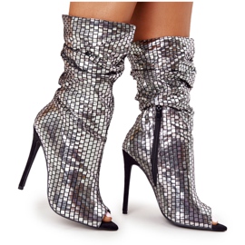 LU BOO Stivali su un tacco alto Silver Night Out argento