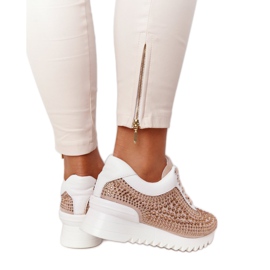 Sneakers Con Zeppa Con Paillettes Lu Boo Beige bianco