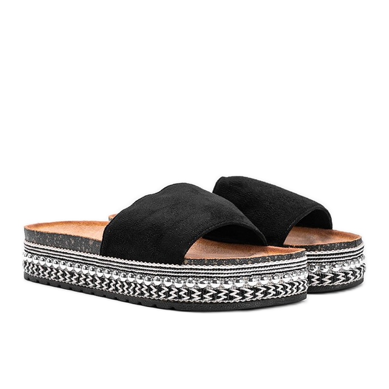 Pantofole nere con suola Fiore decorativa nero