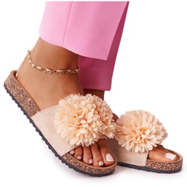 Pantofole Flowerbomb beige su suola in sughero