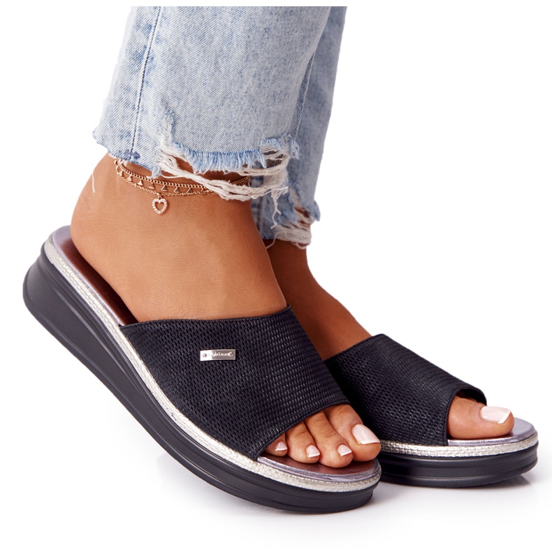 Pantofole Nere Con Zeppa Sergio Leone SK042 nero
