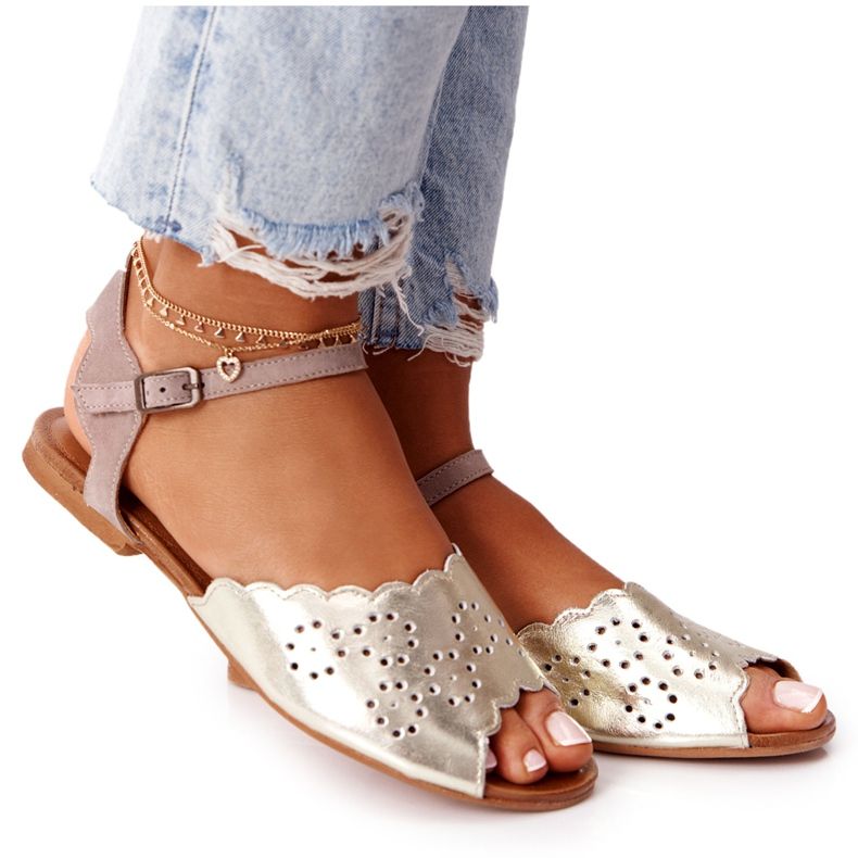 Sandali in Pelle Maciejka 05199-04 Beige e Oro d'oro
