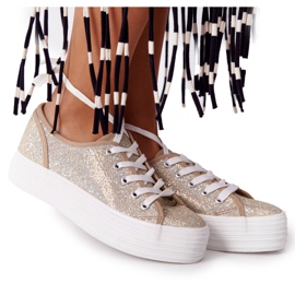 S.Barski Sneakers Glitter Sulla Piattaforma Golden Luna d'oro