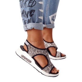 S.Barski Sandali slip-on argento con broccato Zoey nero