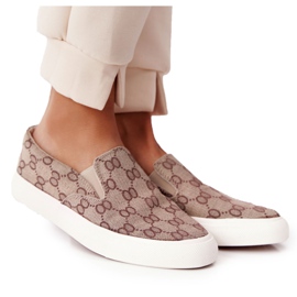 Sneakers da donna con logo Slip-On Khaki Challenge marrone