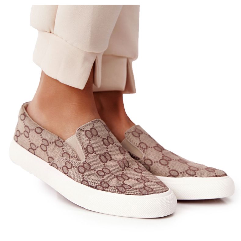 Sneakers da donna con logo Slip-On Khaki Challenge marrone