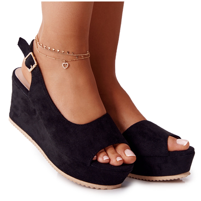 Sandali con zeppa in pelle scamosciata Neri Party Time nero