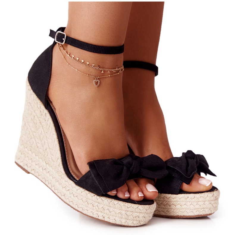 Sandali con zeppa neri con nero intrecciato Go For It