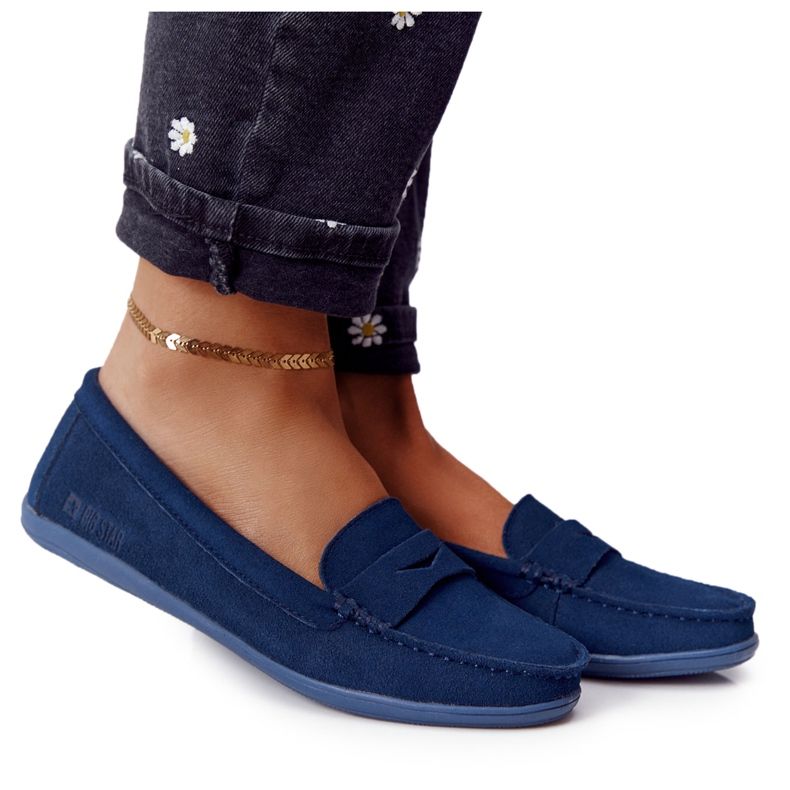Mocassini da donna in pelle scamosciata Big Star HH274663 Navy Blue blu navy